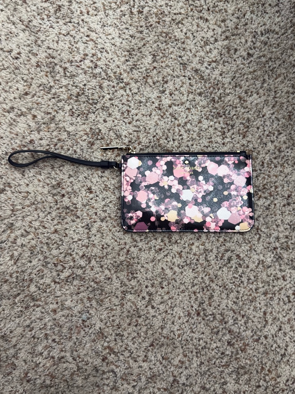 kate spade Black Floral Confetti Wristlet with Pink Accents